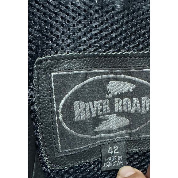 Black leather Biker Zip jacket River Road Moto Motorcycle Racing Mens 42 US L - Picture 4 of 7